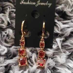 18K Yellow gold-filled red topaz earring
